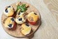 Delicious banana walnuts blueberry muffins Royalty Free Stock Photo