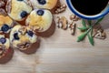 Delicious banana walnuts blueberry muffins Royalty Free Stock Photo