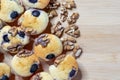 Delicious banana walnuts blueberry muffins Royalty Free Stock Photo