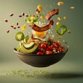 delicious bandeja paisa floating in the air, professional food photography, studio background, advertising photography, cooking