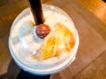 Delicious Banoffee blend in plastic cup with straw