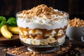 Delicious banoffee pie english dessert with bananas and toffee for restaurant menu