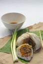 Delicious baozi, Chinese steamed pork bun on white background Royalty Free Stock Photo