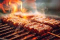 Delicious barbecue meat sizzles on grill, tempting aroma fills air Royalty Free Stock Photo