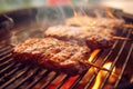 Delicious barbecue meat sizzles on grill, tempting aroma fills air Royalty Free Stock Photo