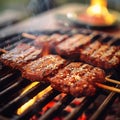 Delicious barbecue meat sizzles on grill, tempting aroma fills air Royalty Free Stock Photo