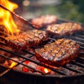 Delicious barbecue meat sizzles on grill, tempting aroma fills air Royalty Free Stock Photo