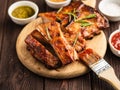 Delicious barbecued ribs seasoned with a spicy basting sauce and Royalty Free Stock Photo