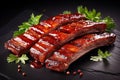 Delicious barbecued spare ribs. Tasty bbq meat, isolated on white background Royalty Free Stock Photo