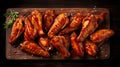 Delicious Bbq Chicken Wings On Wooden Board - High Detail Tabletop Photography Royalty Free Stock Photo