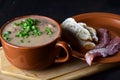 delicious bean broth with bacon, bread and pepper, typical Brazilian food