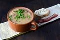 delicious bean broth with bacon, bread and pepper, typical Brazilian food