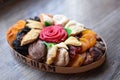 Delicious beautiful Turkish sweets on plate. colorful homemade sweet candy