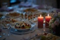 Delicious and beautifully decorated candlelit dinner Royalty Free Stock Photo