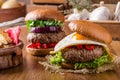 Delicious beef burger with egg Royalty Free Stock Photo