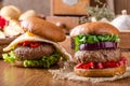 Delicious beef burger with egg Royalty Free Stock Photo