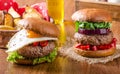 Delicious beef burger with egg Royalty Free Stock Photo