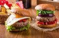Delicious beef burger with egg Royalty Free Stock Photo