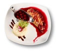 Delicious beef with cherry sauce