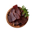 Delicious beef jerky packed with herbs and spice blends Royalty Free Stock Photo