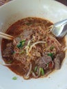 Delicious beef noodles, very spicy, original restaurant