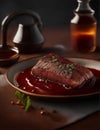 delicious beef steak with barbecue sauce illustration