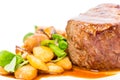 Delicious beef steak in demiglas sauce.