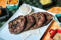 Delicious Beef Steak With Grilled Vegetables on a Plate Royalty Free Stock Photo