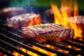 Delicious beef steak with spices on the barbecue