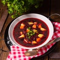 A Delicious beetroot borscht with egg Royalty Free Stock Photo