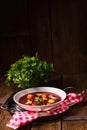 A Delicious beetroot borscht with egg Royalty Free Stock Photo