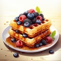 Delicious Belgian waffle with berry and honey