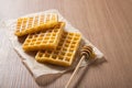 Delicious Belgian waffles with honey. Bakery products. Food Royalty Free Stock Photo