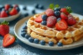 Delicious belgian waffles topped with berries, generative ai