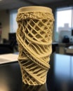 Delicious beverage 4D printed coffee cup. Printed model closeup object.