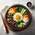 Delicious Bibimbap with Vegetables, Beef, and Egg in a Heated Stone Bowl Royalty Free Stock Photo
