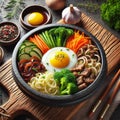 Delicious Bibimbap with Vegetables, Beef, and Egg in a Heated Stone Bowl Royalty Free Stock Photo