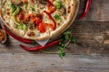 Delicious big vegan pizza, textspace Royalty Free Stock Photo