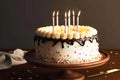 Delicious birthday cake with candles. Generative ai