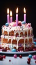 Delicious birthday cake, vibrant candles its tastiness shines on a white surface Royalty Free Stock Photo