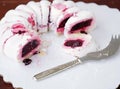 Delicious biscuit cake with pink raspberry jam Royalty Free Stock Photo