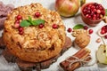 Delicious biscuit pie with apples, walnuts and cranberries Royalty Free Stock Photo