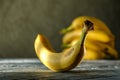 Photo of bananas for advertising or magazine, yellow and gray color, African fruits, fresh banana