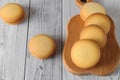 Delicious biscuits with banana filling on an old wooden table. Sweet dessert