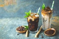 Delicious black and latte iced coffee in the glass Royalty Free Stock Photo