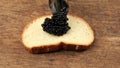 Delicious black paddlefish caviar and a slice of bread made from white wheat flou