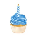 Blue birthday cupcake with candle icon vector Royalty Free Stock Photo