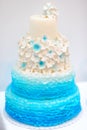 Delicious blue and white wedding cake