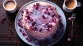 Delicious blueberries cake with rich decoration