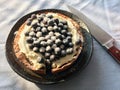Blueberry cake with knife